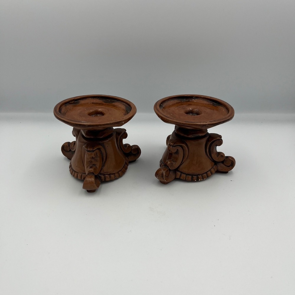 Vintage 1972 Ceramic Candlestick Holders Set of 2 Brown Ornate MCM